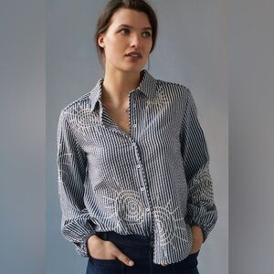 Maeve by Anthropologie Embroidered Button Down Blouse